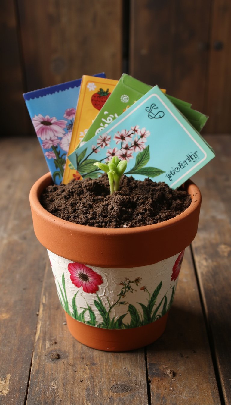 3. Decoupage Flower Pot with Seed Packets