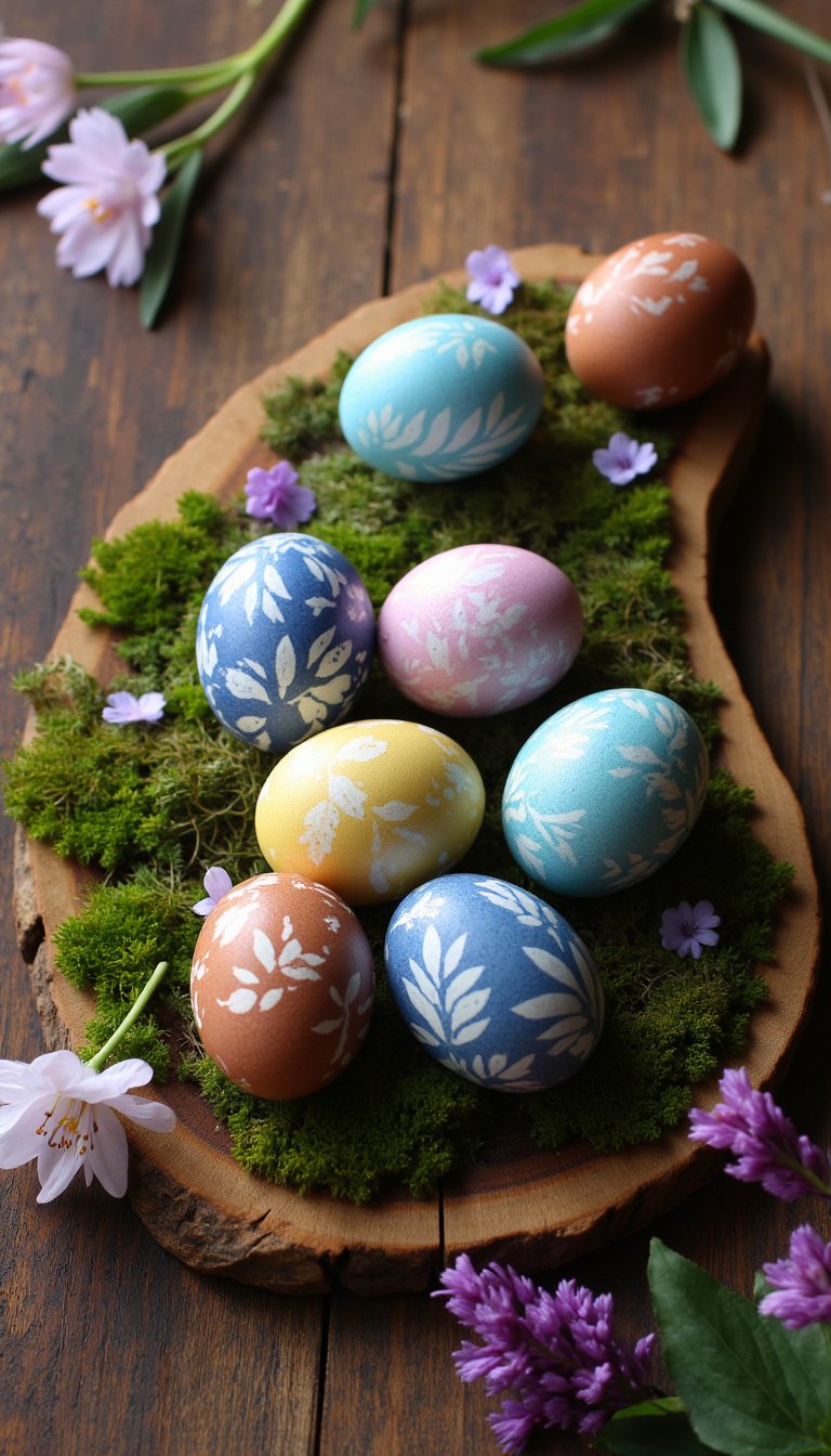 18. Natural Dyed Eggs with Leaf Patterns