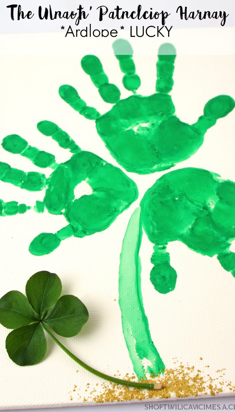 6. "Lucky" Handprint Clover Canvas