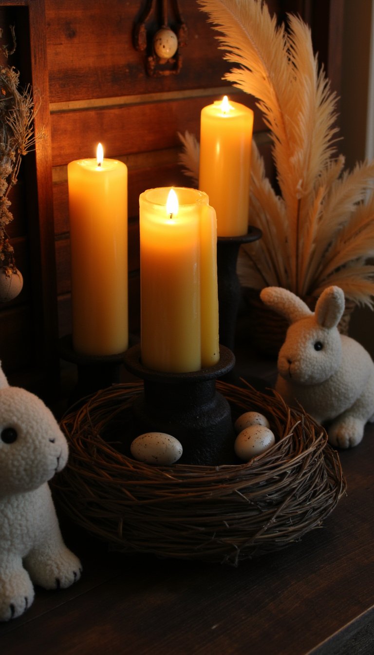 17. A Simple Candlelit Mantel