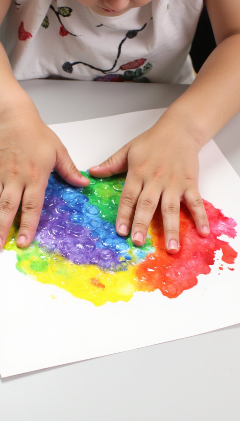 10. Rainbow Bubble Wrap Printing