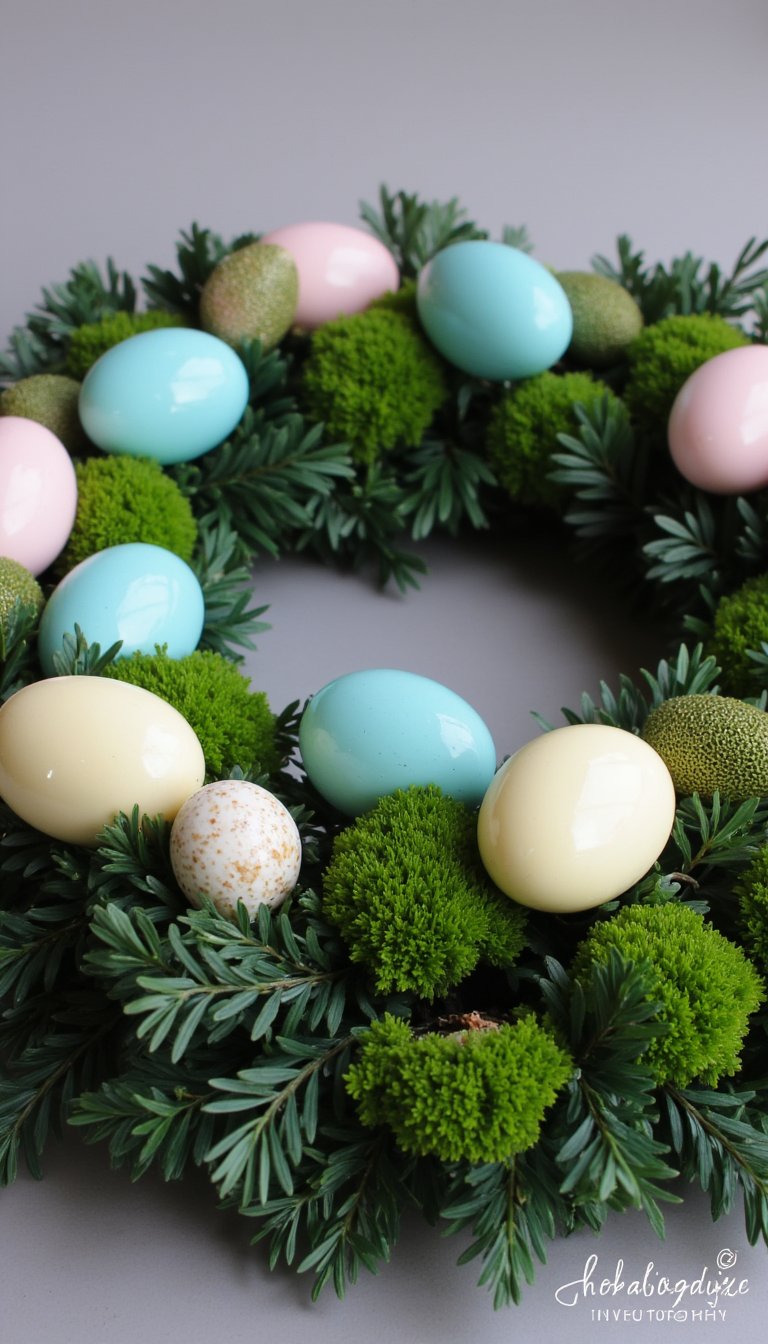 1. The Classic Faux Boxwood & Egg Wreath