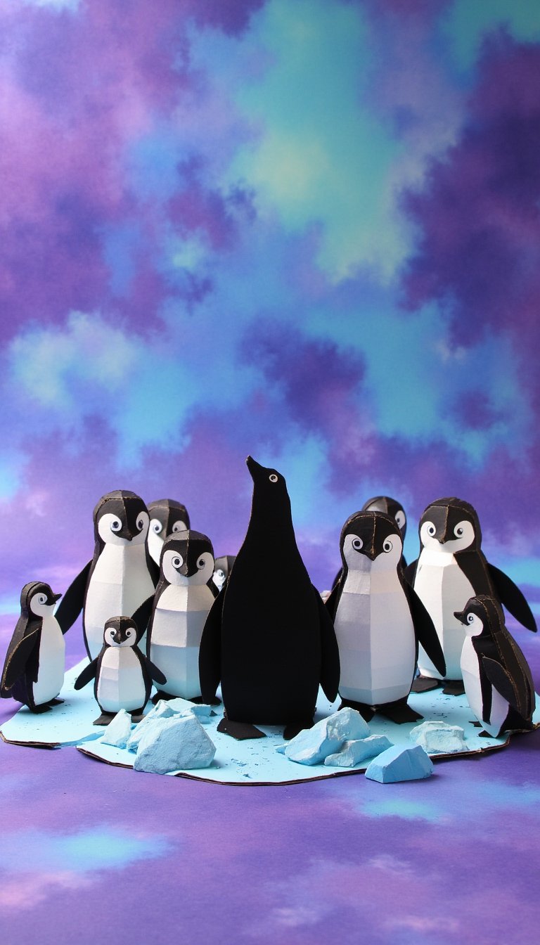 8. 3D Cardboard Penguin Colony