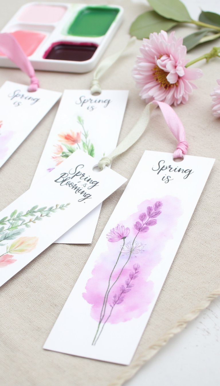 2. "Spring is Blooming" Watercolor Bookmarks