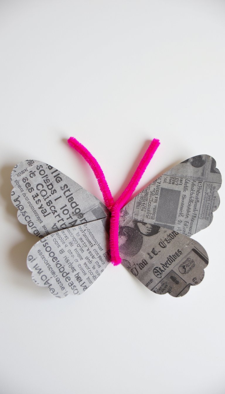 16. Newspaper Butterfly with Pipe Cleaners