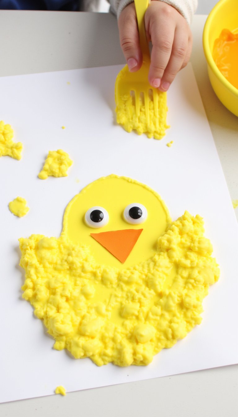 1. Fork-Painted Easter Chicks