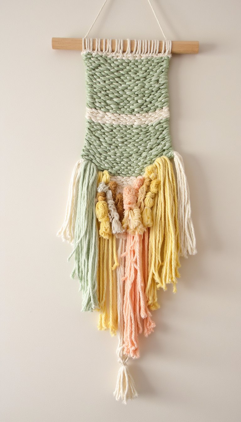 7. Woven Wall Hanging with Spring Colors