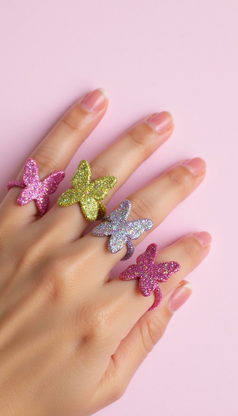 11. Glittery Pipe Cleaner Butterfly Rings