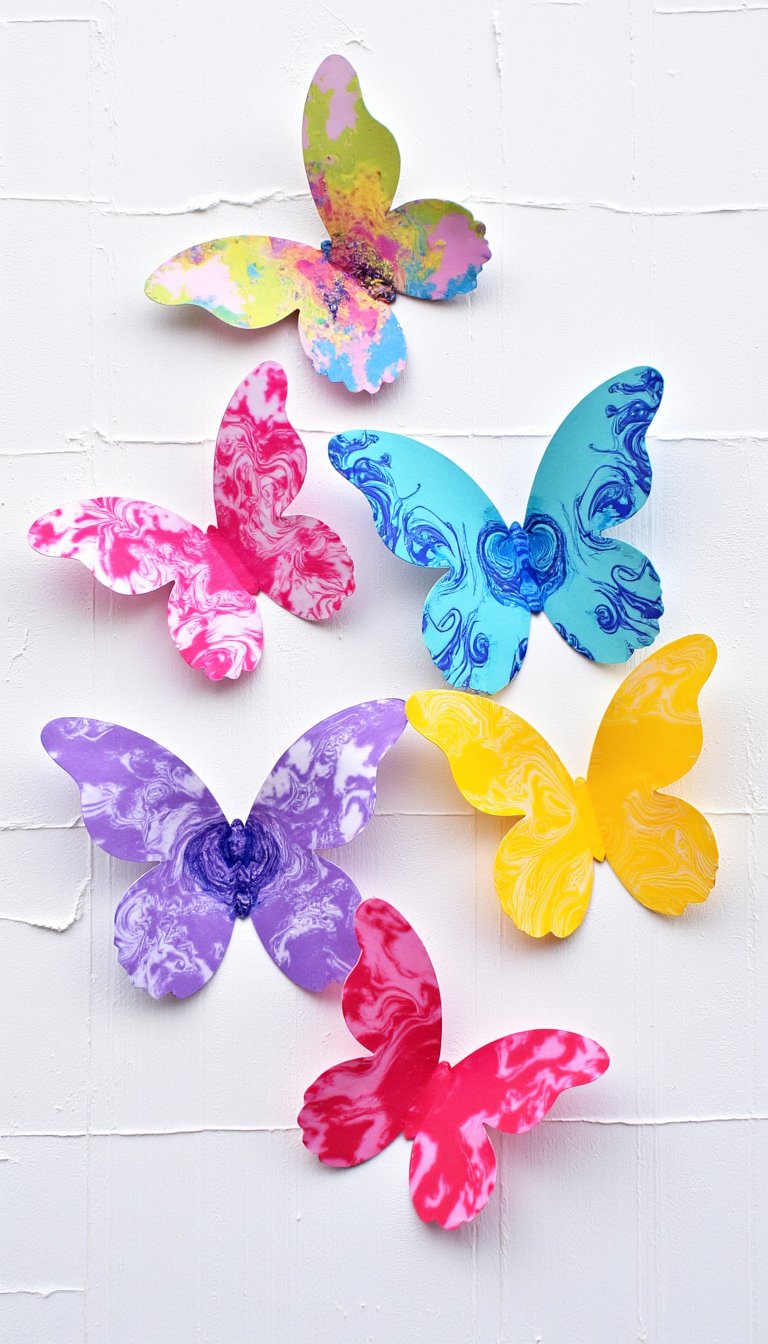 25. Shaving Cream Marbled Paper Butterflies
