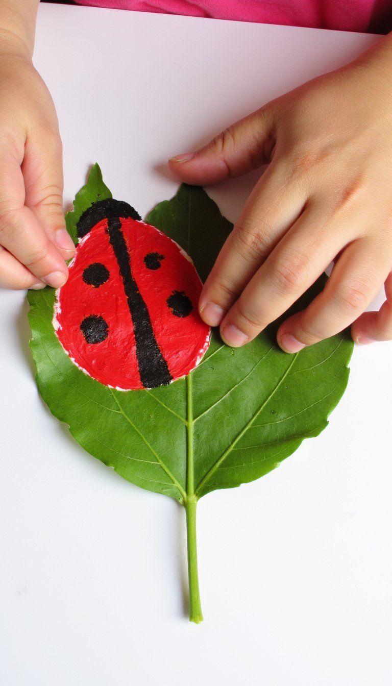 9. Leaf-Print Ladybug Art