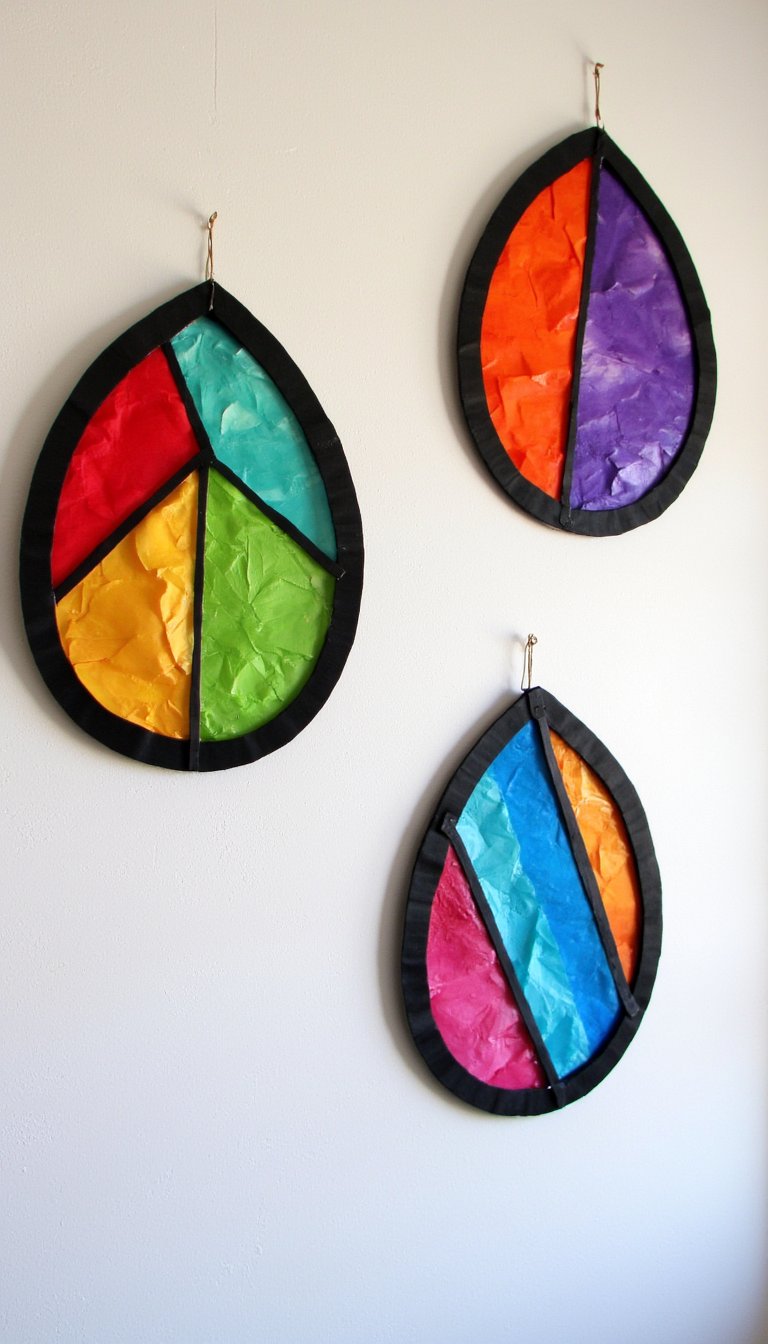 20. Stained Glass Easter Eggs with Tissue Paper