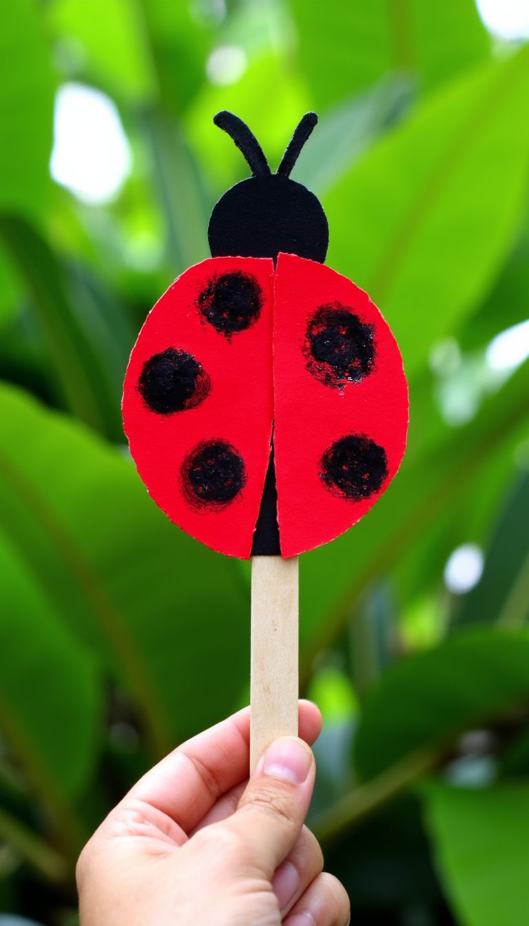 9. Ladybug Stick Puppets
