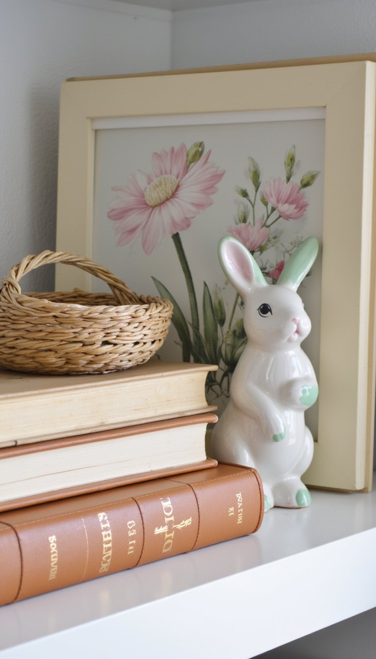 8. A Spring-themed Bookshelf Vignette