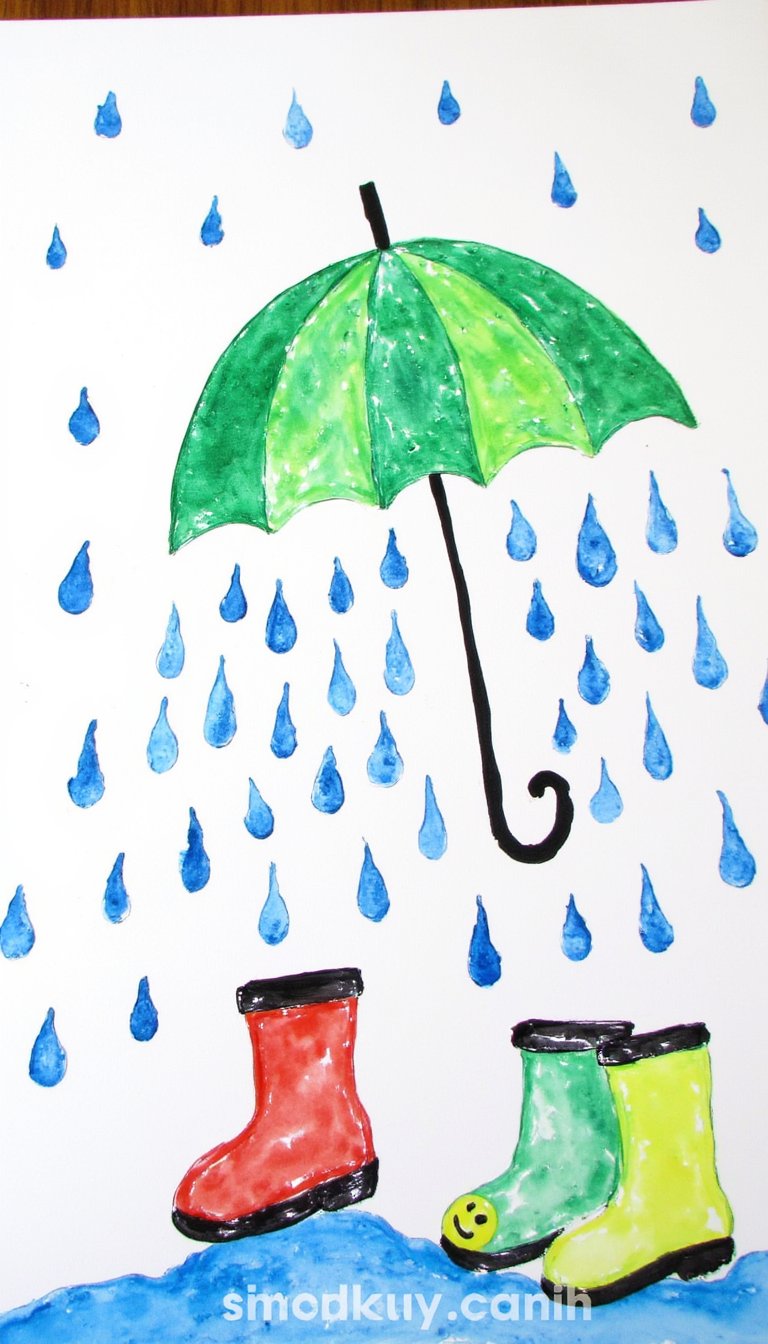 4. Rainy Day Watercolor Resist Umbrellas