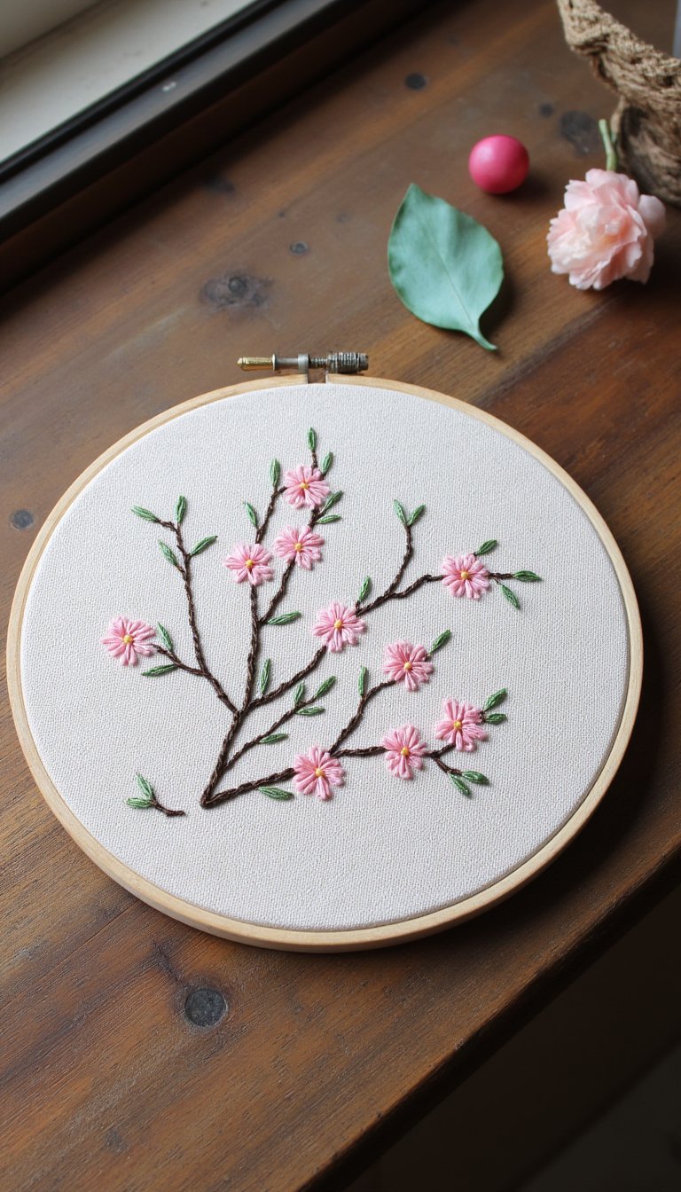 3. Hand-Embroidered Floral Hoop Art