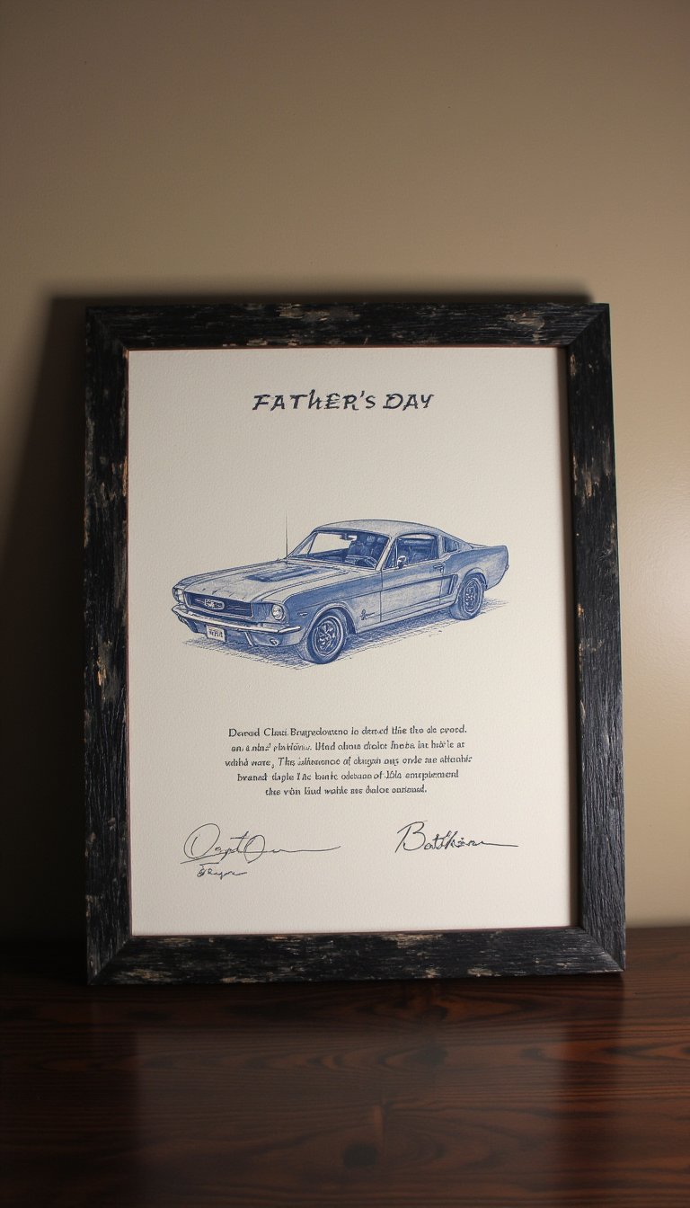 20. A Framed Blueprint of His First Car or House