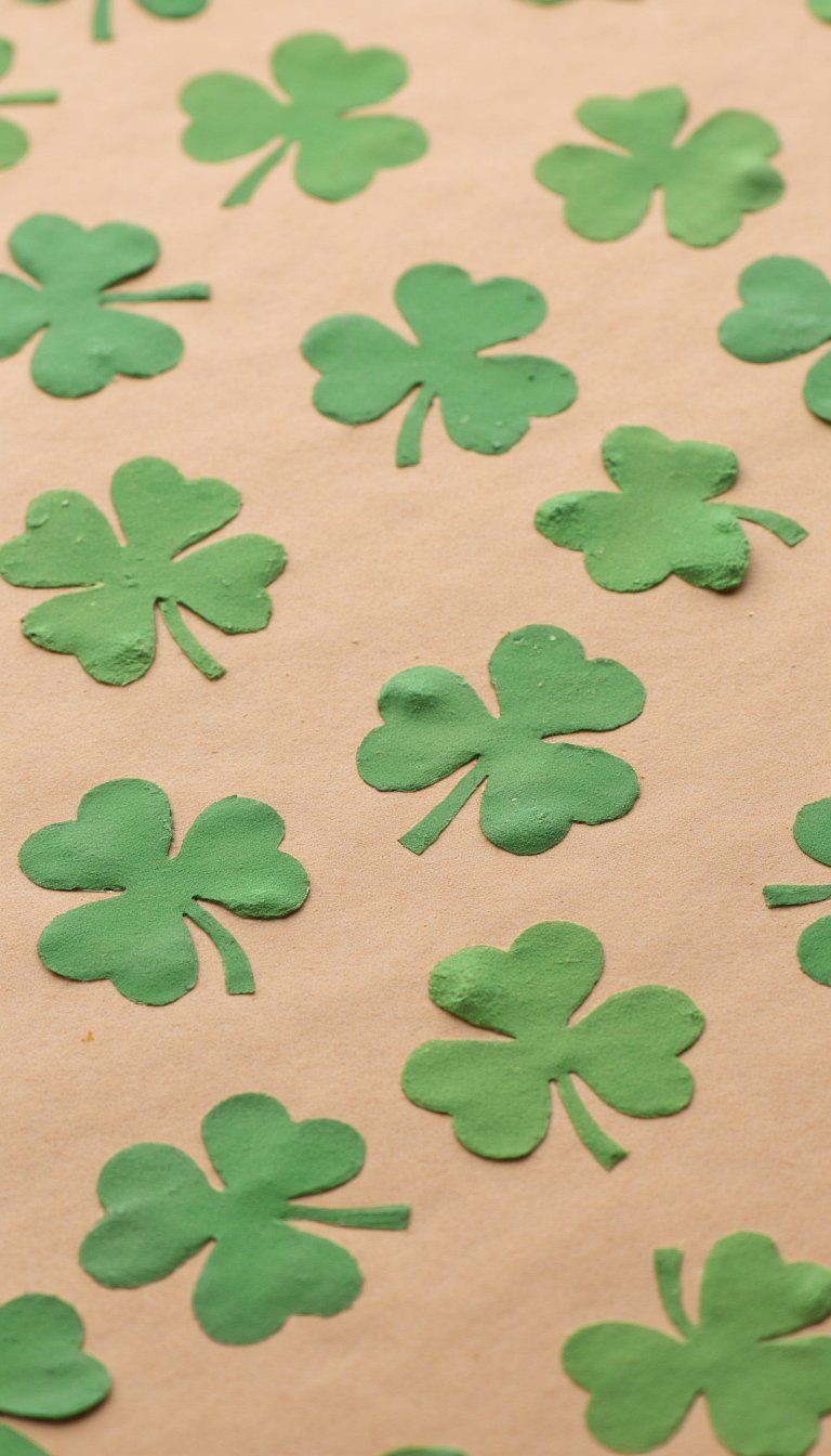 11. “Lucky” 4-Leaf Clover Stamped Gift Wrap