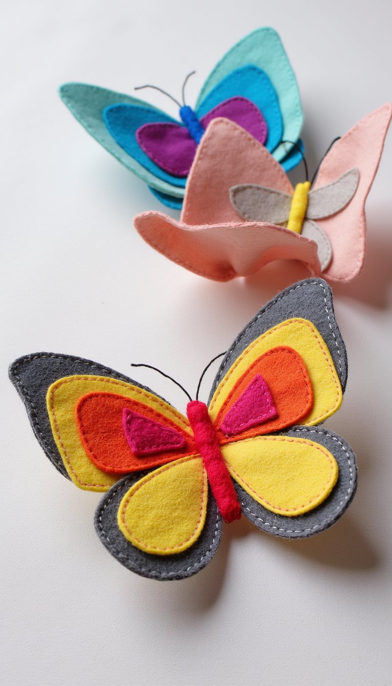 9. Felt & Fabric Butterflies with Stitching