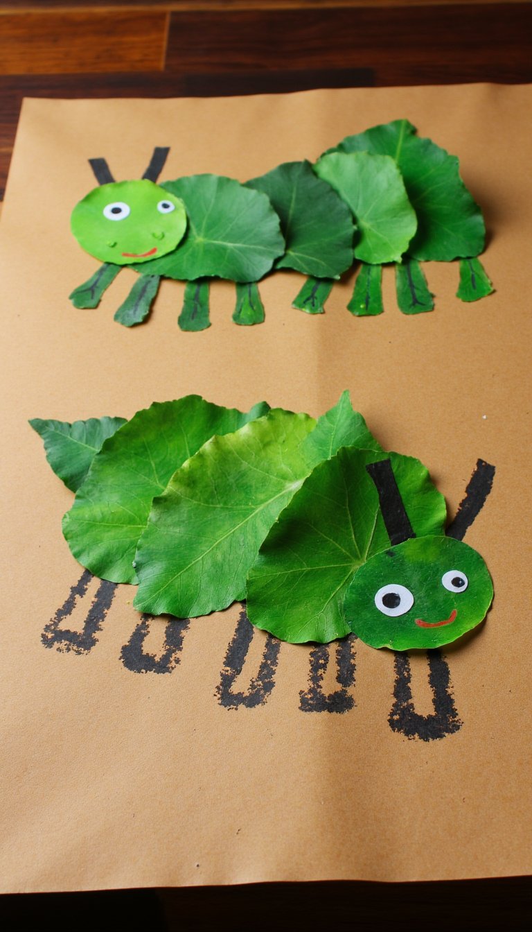 9. Leaf-Print Caterpillars