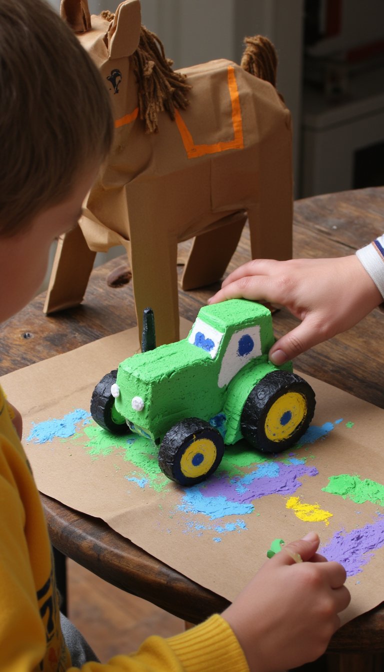 11. Sponge-Painted Tractors