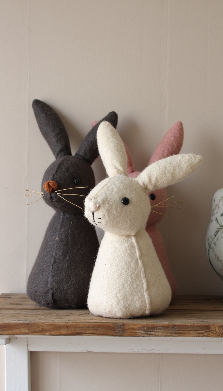 2. Hand-Stitched Wool Felt Bunnies
