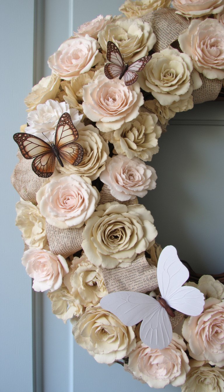 16. The Vintage Book Page & Butterfly Wreath