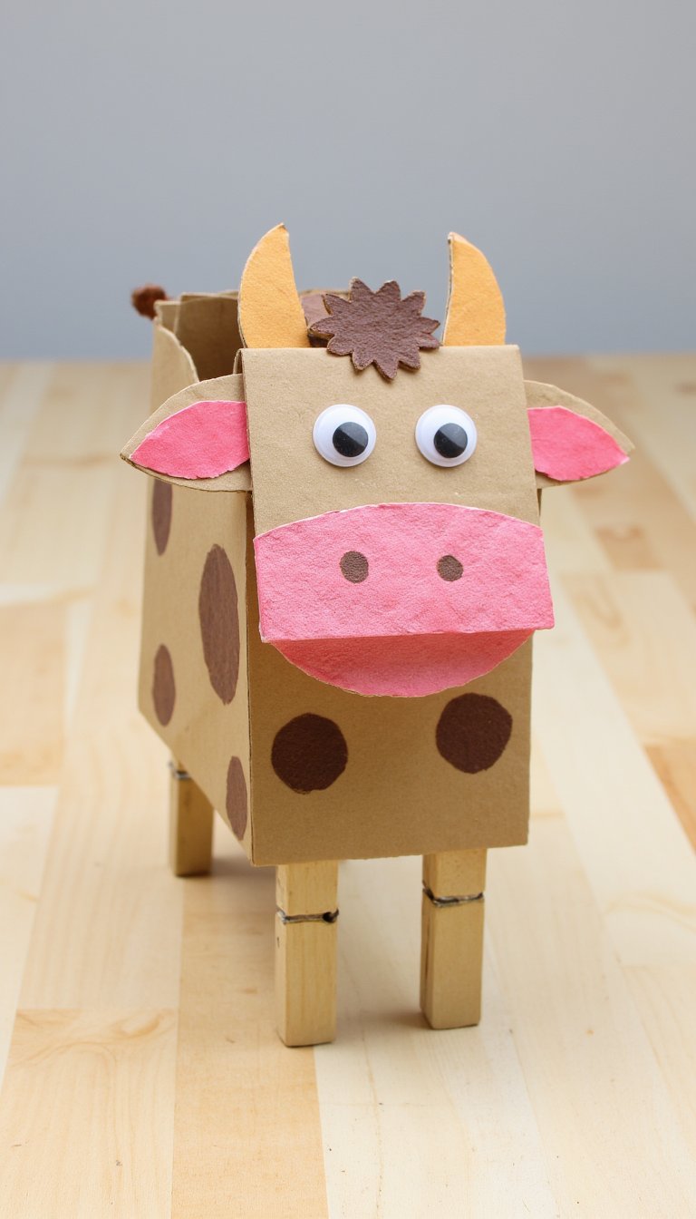 9. Paper Bag Cow Puppet