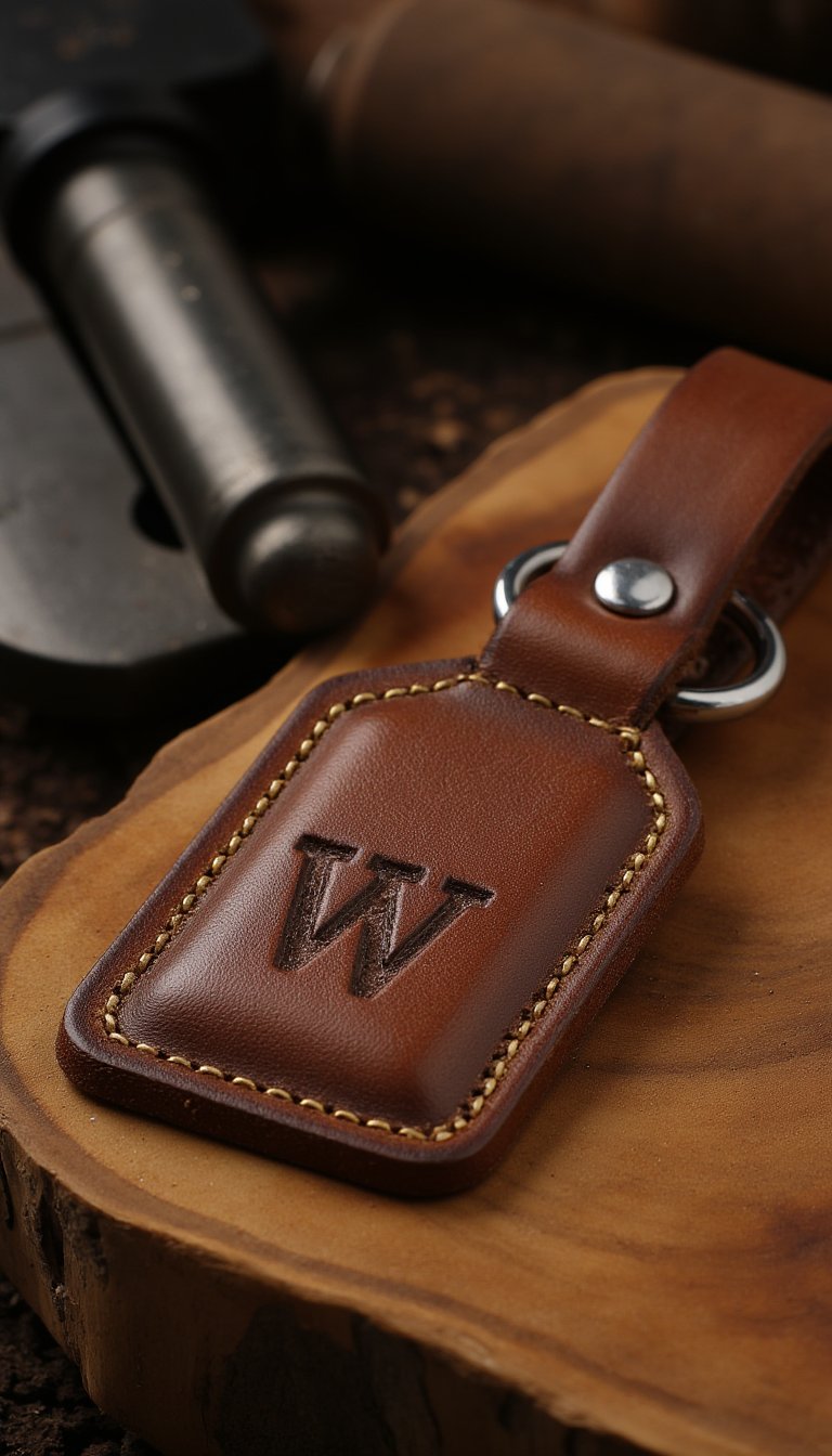 2. Custom Engraved Leather Key Fob