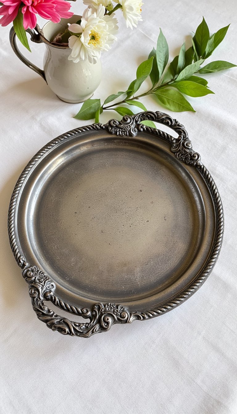 13. An Ornate, Tarnished Silver Tray