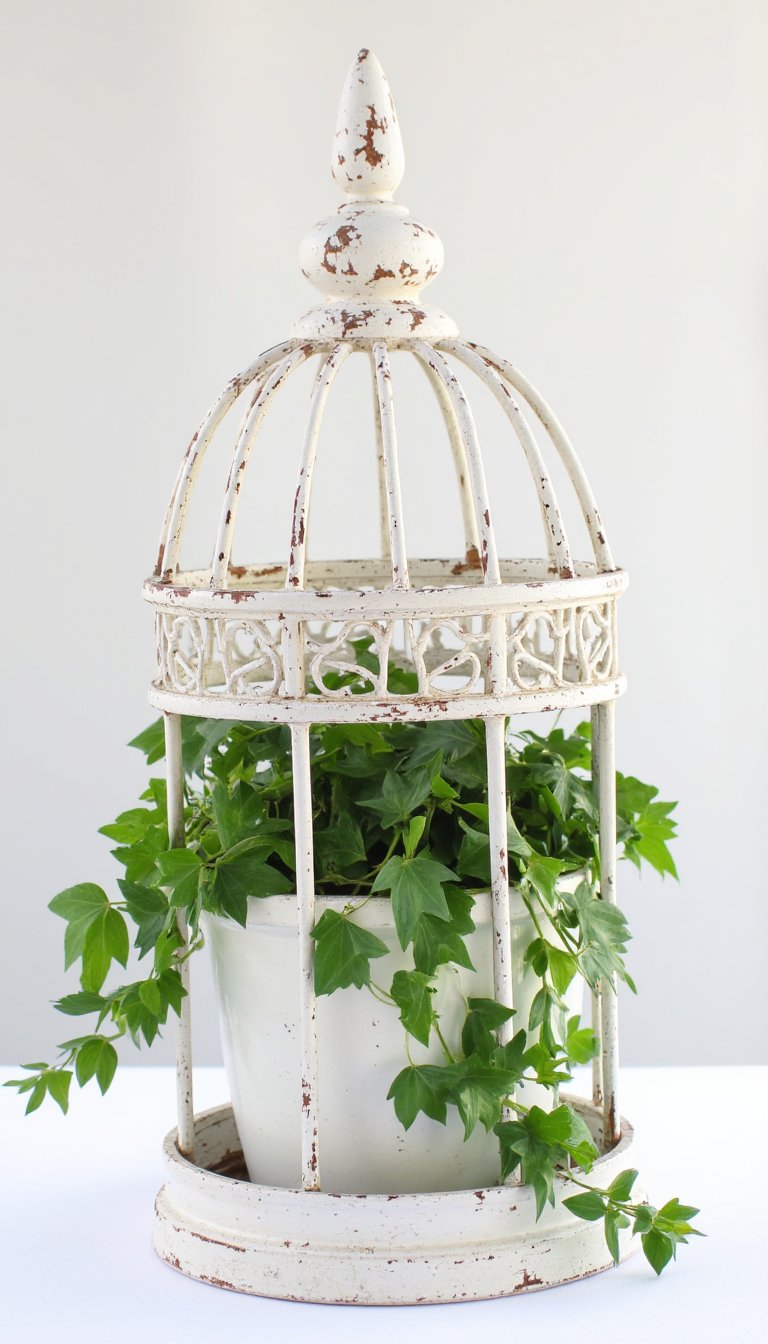 6. A Chippy White Painted Birdcage