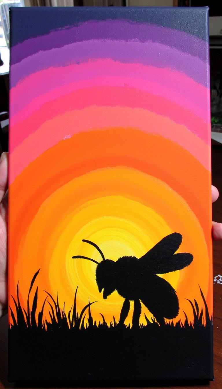 15. Bee Silhouette Sunset Painting