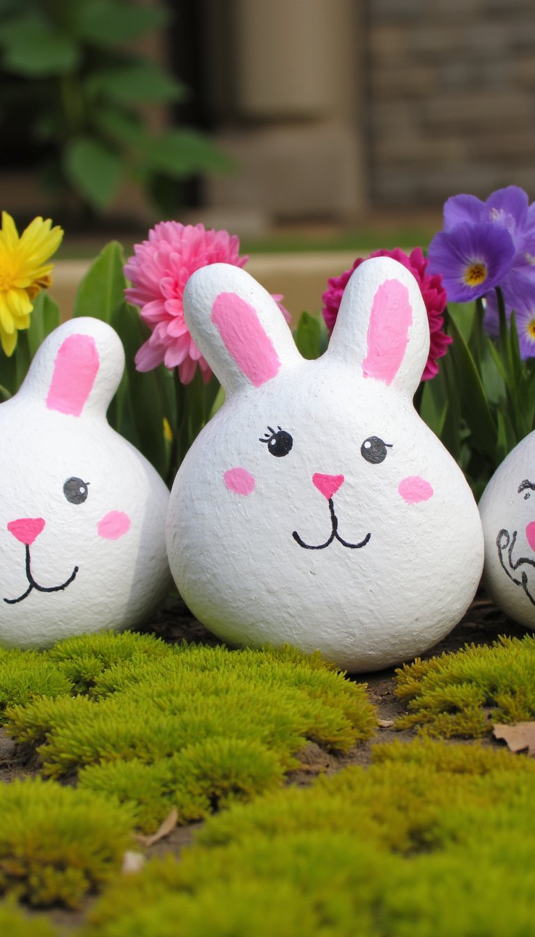 6. Rock Painting Bunny Garden Friends