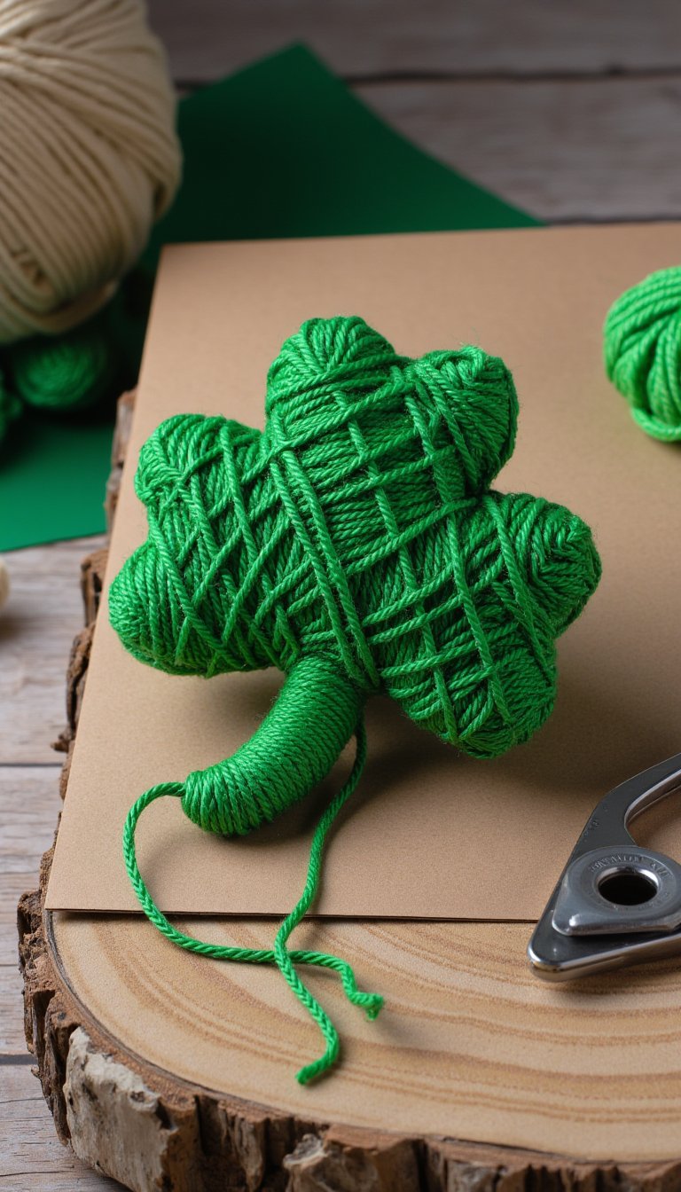 8. Yarn-Wrapped Shamrocks