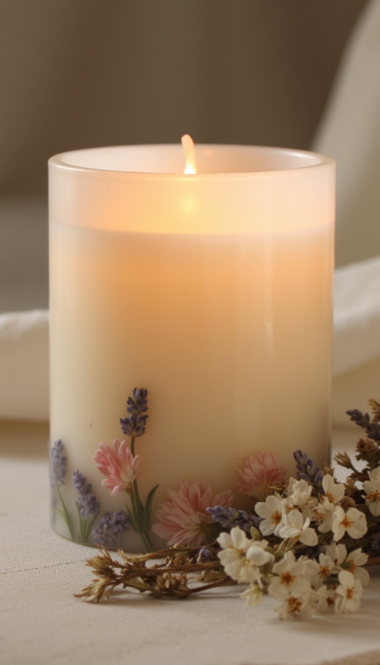 6. Floral Candles with Embedded Blooms