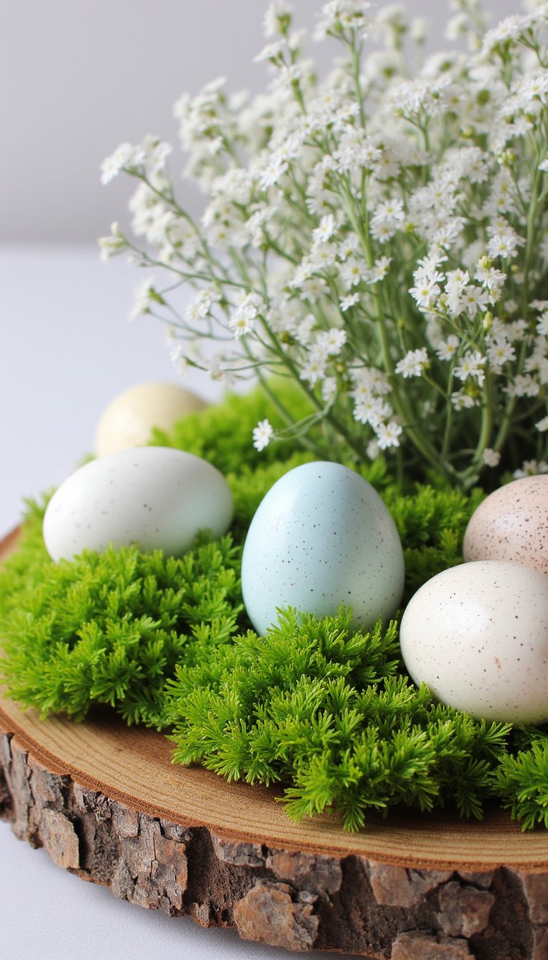 1. The Rustic Wood Slice & Moss Nest