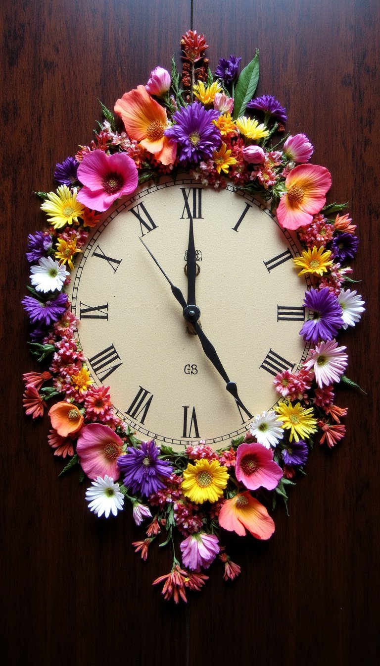 14. Pressed Flower Clock Face
