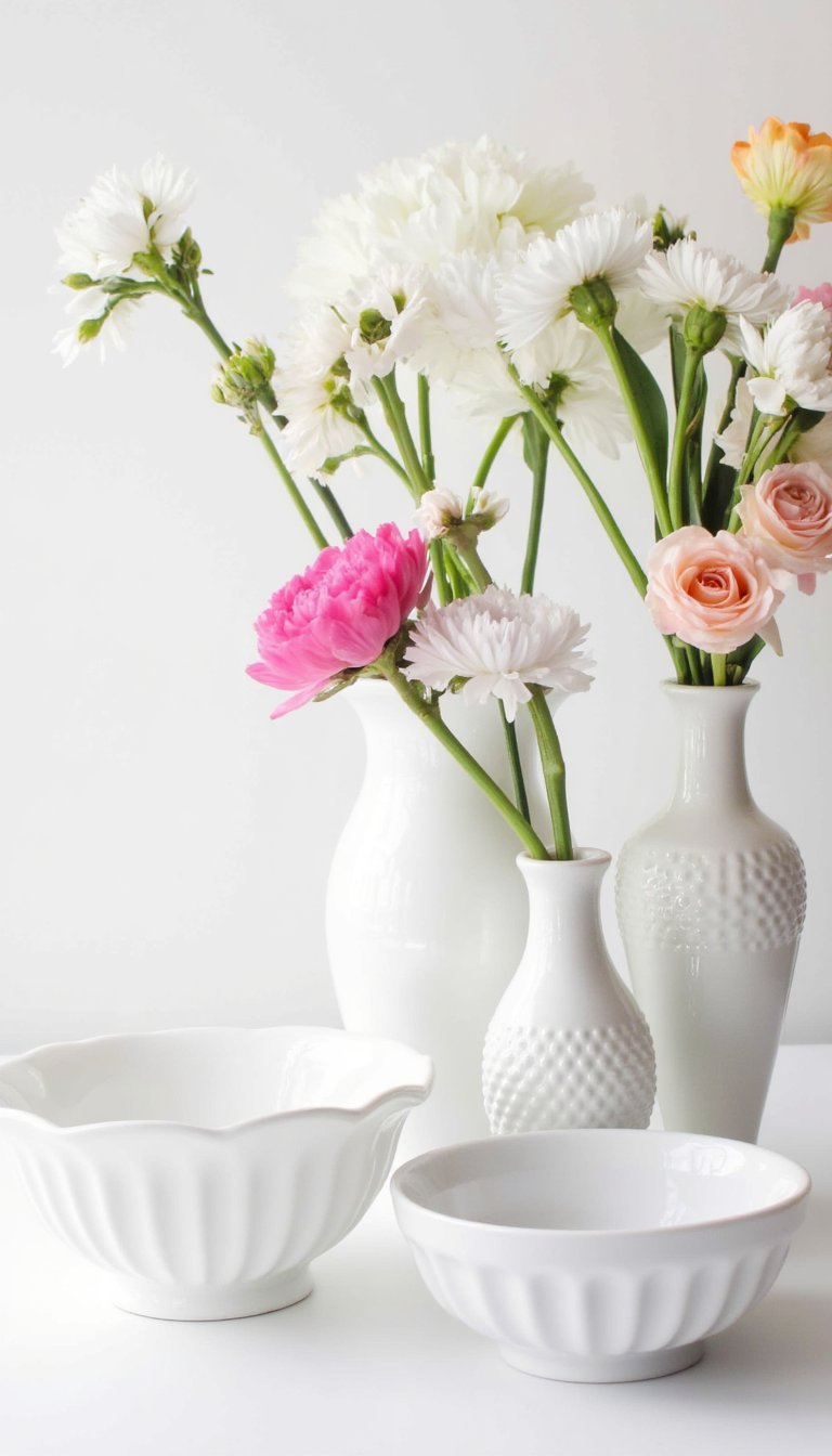 7. Milk Glass Vases & Bowls