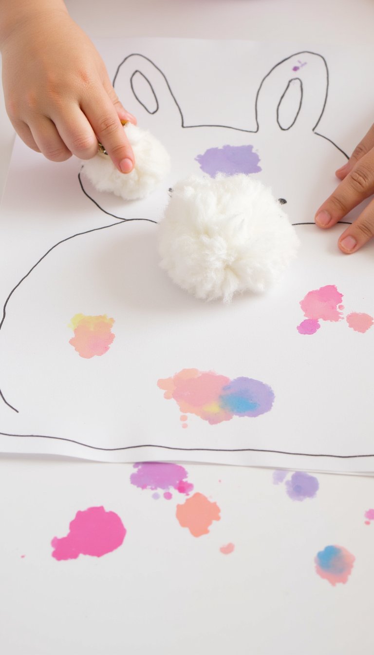 3. Cotton Ball Bunny Tail Painting