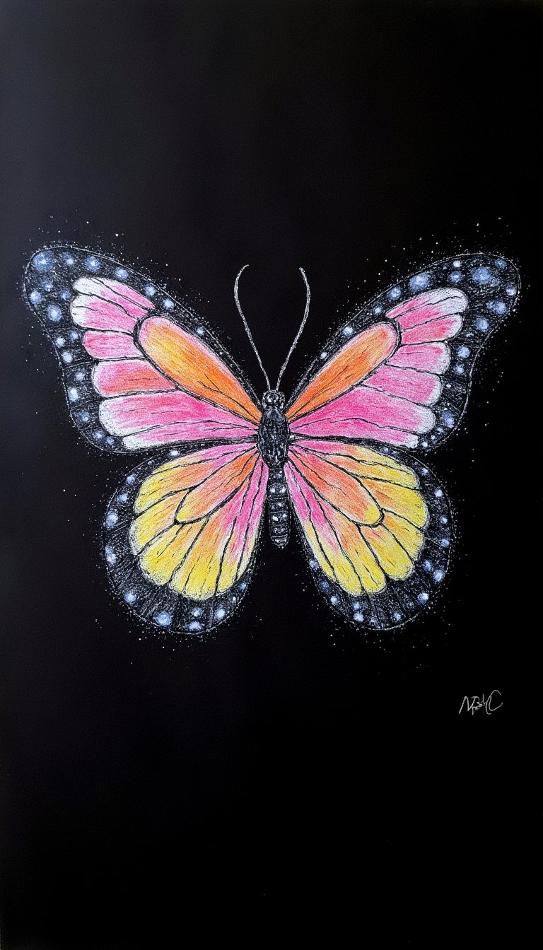 11. Chalk Pastel Butterflies on Black Paper