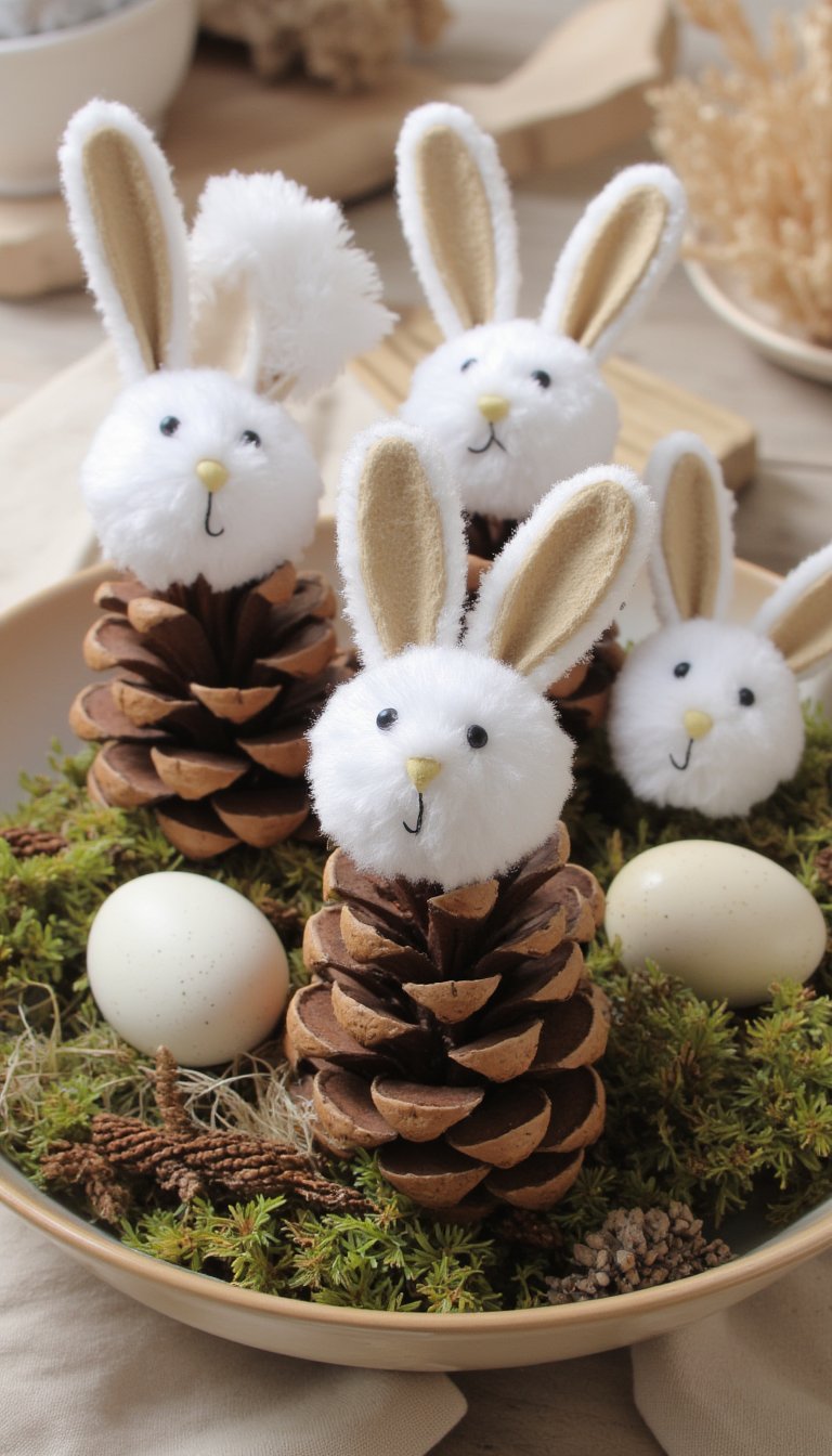 20. Pine Cone Bunnies for a Natural Look