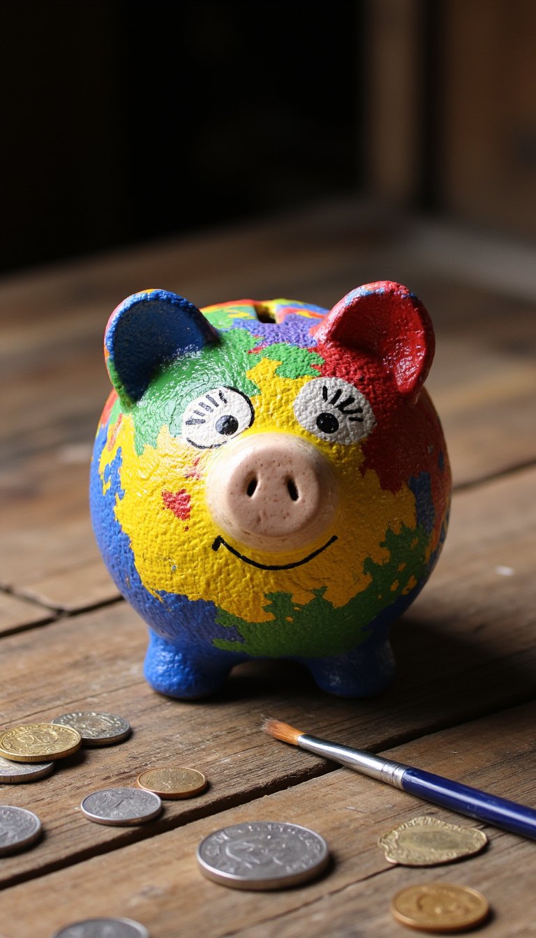 10. Painted Piggy Bank for His "Fun Fund"