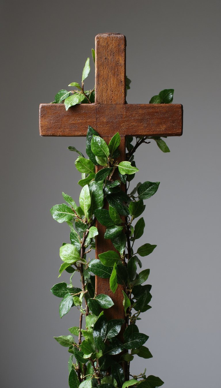 4. A Cross Wrapped in Fresh Greenery