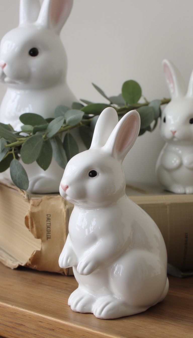 2. Vintage-Inspired Ceramic Bunny Figurines