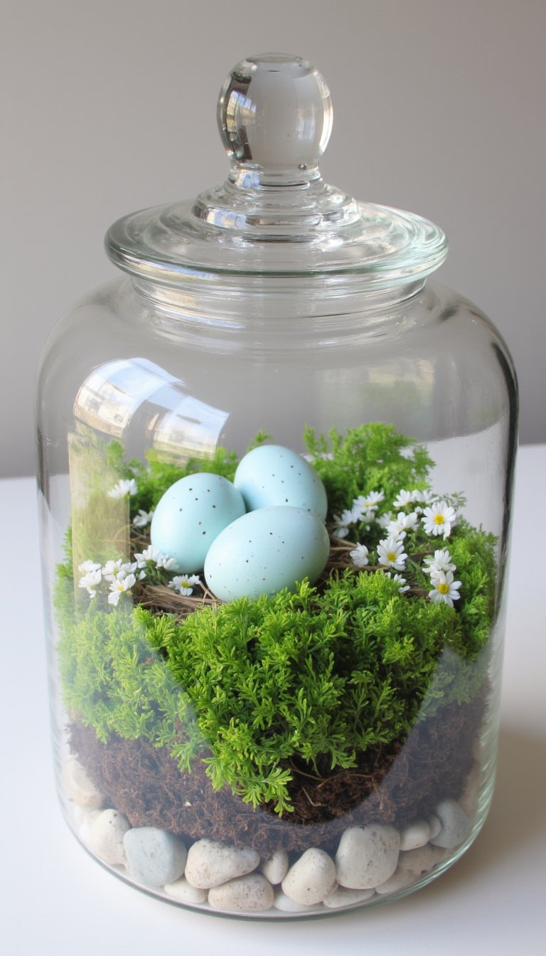 3. Moss & Egg Terrarium Centerpieces