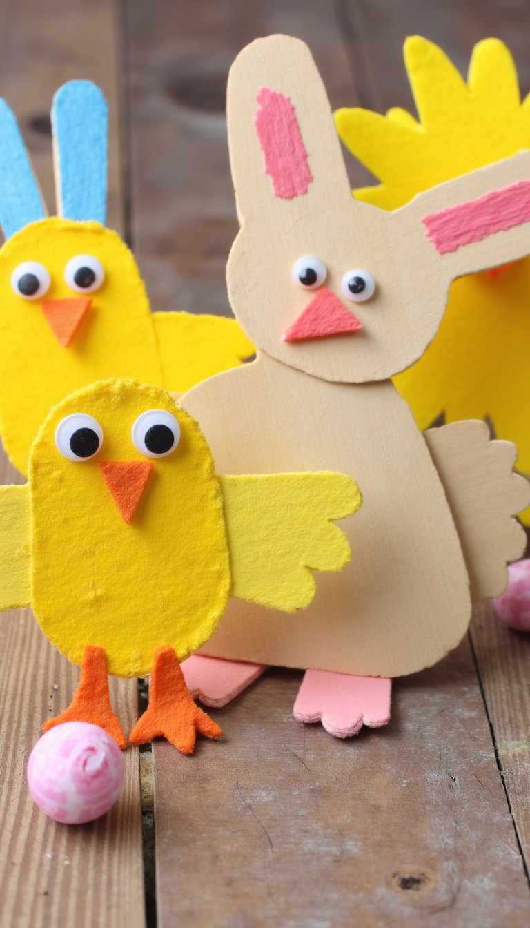 7. Popsicle Stick Chicks & Bunnies