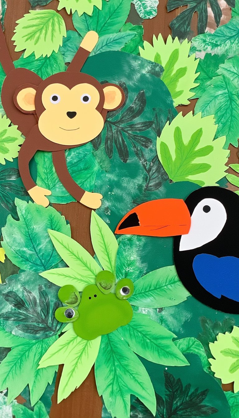 5. Jungle Leaf Printing with Animal Cut-Outs