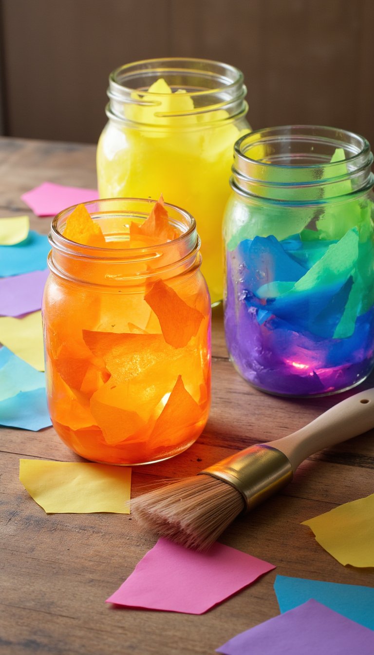 21. Suncatcher Jars with Tissue Paper