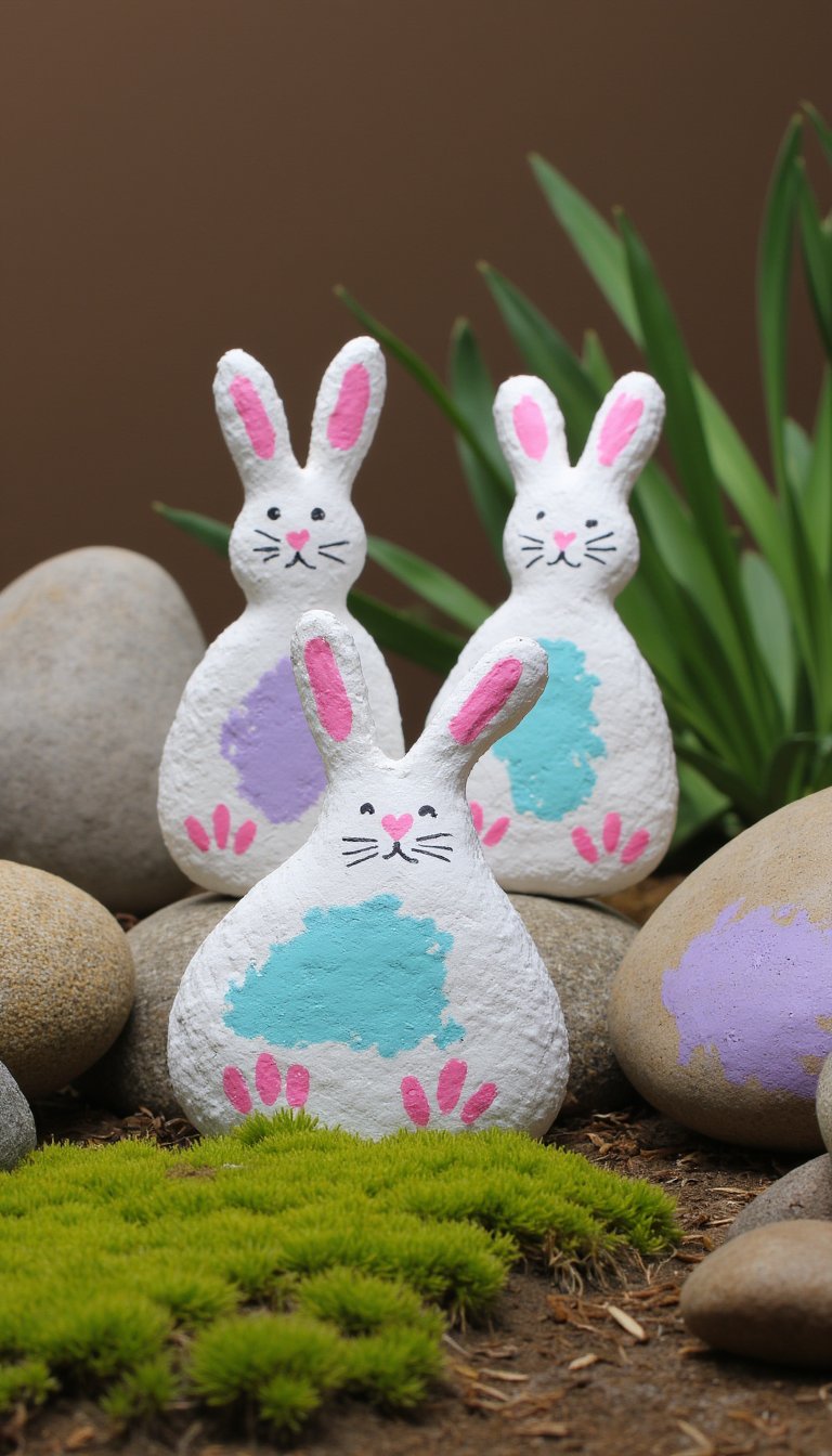 8. Painted Rock Garden Bunnies