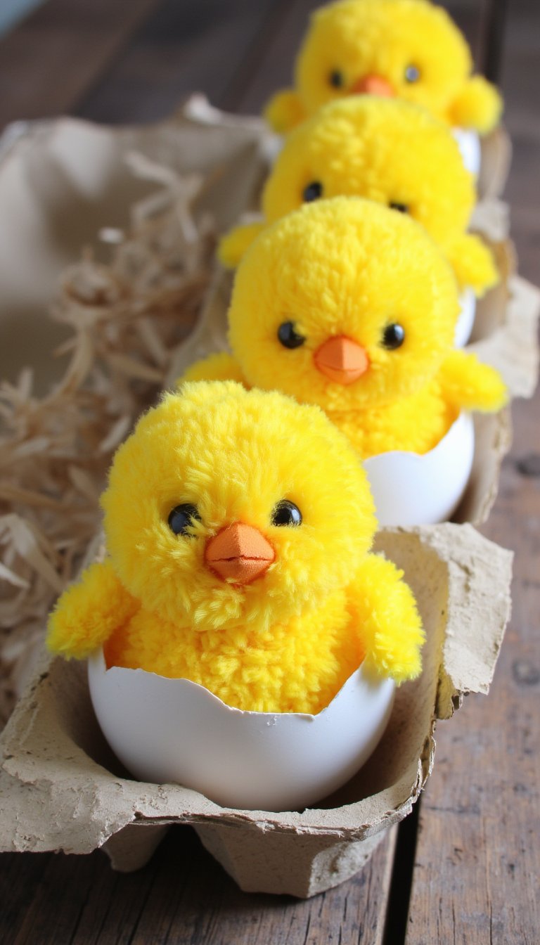 16. Pom-Pom Chicks in Eggshells