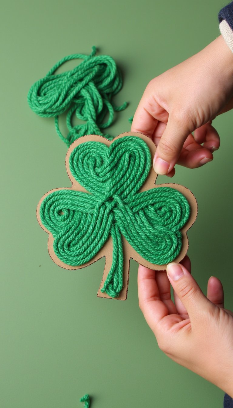 14. Yarn-Wrapped Shamrocks